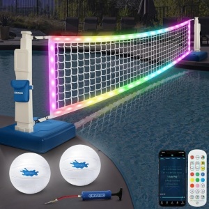 LED Pool Volleyball Net Set, Light Up Pool Volleyball Game Set with LED Water Balls, App & Remote Control, Music Sync, Swimming Pool Sports Game Set for Adults Teens, Inground Pool Party Fun