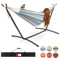 2-Person Brazilian-Style Double Hammock w/ Carrying Bag and Steel Stand. Appears New