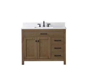 SUDIO Jasper 42 in. W x 22 in. D Bath Vanity in Textured Natural with Engineered Stone Top in Carrara White with White Sink