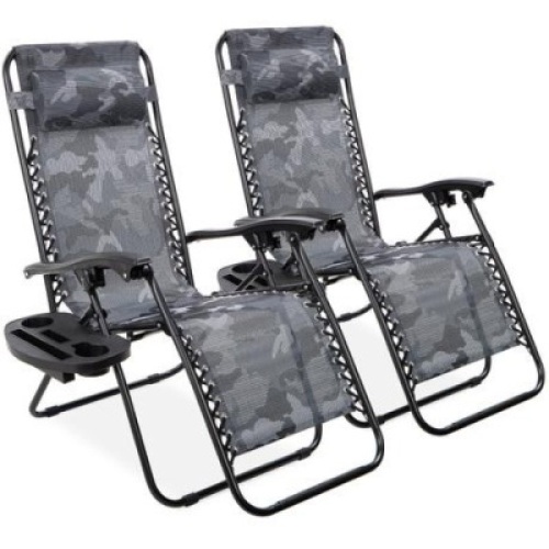 Adjustable Zero Gravity Patio Chair Recliners w/ Cup Holders, Set of 2 - Appears New&nbsp;