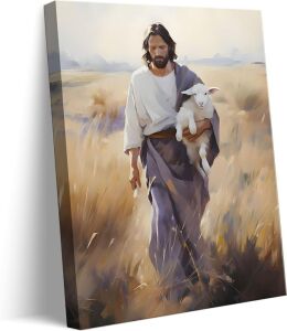 Framed Jesus and Lamb Canvas Wall Art - Blemish