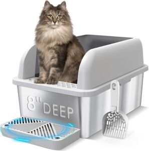 Suzzipaws 8" Deep Stainless Steel Cat Litter Box