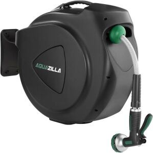 Aquazilla Retractable Garden Hose Reel, 100Ft x 1/2", Wall Mounted Swivel Bracket