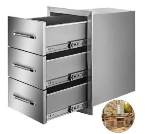 Outdoor Kitchen Stainless Steel Flush Mount Triple BBQ Access Drawers,&nbsp;16 in. W x 28.5 in. H x 20.5 in. D&nbsp;