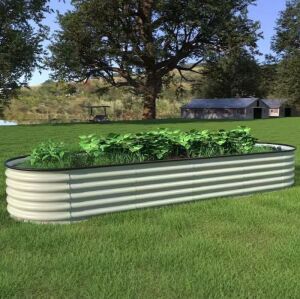 Veikous 9-in-1Galvanized Raised Garden Bed, 8 ft. x 2 ft. x 1.4 ft., Pearl White 