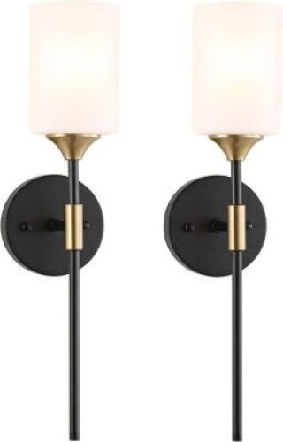 Industrial Mid Century Wall Sconce with White Cylinder Glass Shades,&nbsp;Set of 2