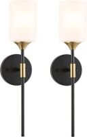 Industrial Mid Century Wall Sconce with White Cylinder Glass Shades,&nbsp;Set of 2