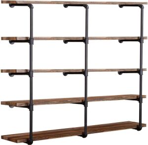  Industrial Wall Mount Iron Pipe Shelving, 52" Tall 12" deep