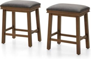 Faux Leather Farmhouse Upholstered Stools for 34"-38" Island, Set of 2 