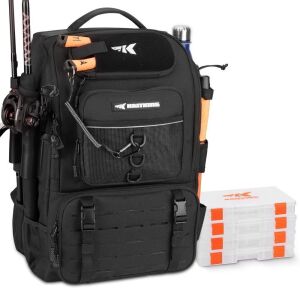 KastKing Karryall Fishing Tackle Backpack with Rod Holders 4 Tackle Boxes