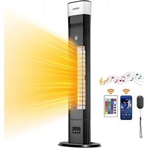 Pasapair Electric Patio Heater With Bluetooth Speaker and Light 1500W, 5 Power Setting