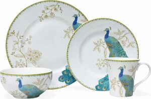  Peacock Garden 16-Piece Casual Blue Porcelain Dinnerware Set