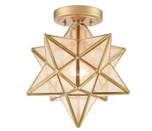 11.81 in. 1-Light Gold Modern Semi-Flush Mount with Seeded Glass Shade