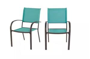 StyleWell Stackable Steel Split Back Sling Patio Dining Chair in Haze Teal Blue, 2 Pack 