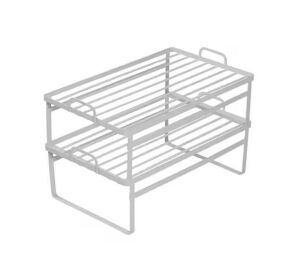 White Steel Stacking Cabinet Shelf Organizers, 2 Pack