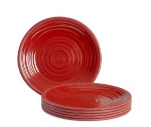 Lot of (2) Taryn Melamine Salad Plates in Ribbed Chili Red, Set of 6