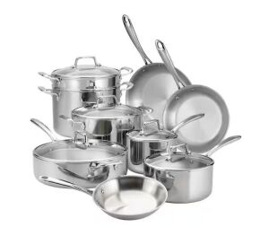 Tramontia 14 Piece Tri-Ply Clad Stainless Steel Cookware Set with Glass Lids 