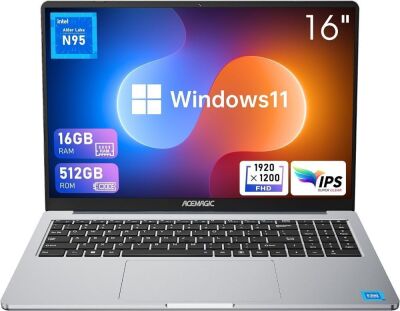  ACEMAGIC Laptop 16 inch FHD Display, 16GB RAM 512GB ROM with Intel 12th Gen Alder Lake N95(4C/4T, Up to 3.4GHz)