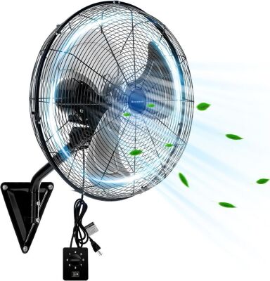 Bestronair Wall Mount Oscillating Heavy Duty Metal 3 Speed Fan, 20 Inch 