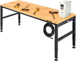 VEVOR Adjustable Workbench with Power Outlets, 2000lb Capacity, 61" x 20" 