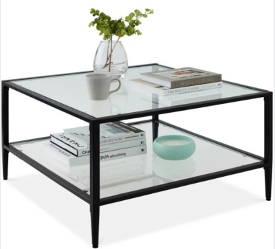 2-Tier Large Square Coffee Table Living Room Accent w/ Glass Top - 32"