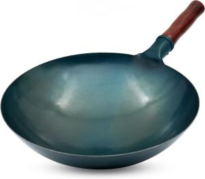 Hand Hammered Carbon Steel Wok, 14 Inch, Round Bottom