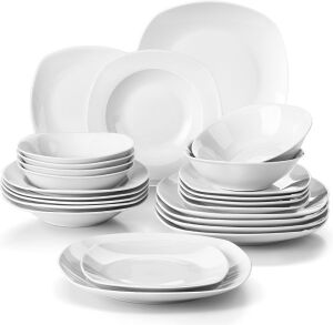  MALACASA 24-Piece Porcelain Square Dishes, Set for 6, Chip and Scratch Resistant 