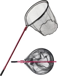 Beoccudo Large Fishing Net with Telescopic Handle, Extends to 72-92in, Net Hoop 28x24in, 30in Deep Fish Net 