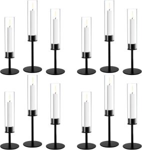 Hushee 12 Pcs Hurricane Glass Candle Holder