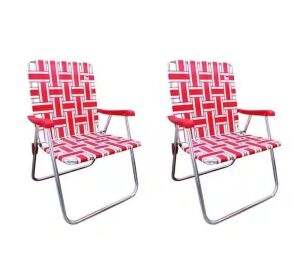 Outdoor Spectator Red/White Aluminum Classic Reinforced Webbed Folding Lawn/Camp Chair, 2 Pack 