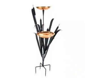 Achla Designs 50 in. Tall Copper Double Cattail Birdbath with 2 Bowls and Stake