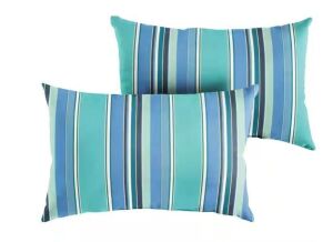 Sunbrella Blue Teal Stripe Rectangular Outdoor Knife Edge Lumbar Pillows, 2 Pack 