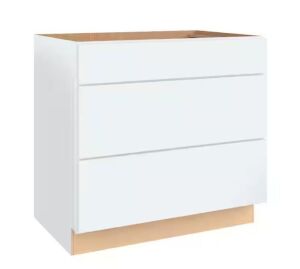 Hampton Bay Courtland 36 in. W x 24 in. D x 34.5 in. H Assembled Shaker Drawer Base Kitchen Cabinet in Polar White 