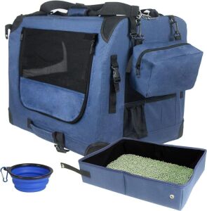  Prutapet Soft-sided Portable Cat Carrier 24"x16.5"x16.5" with Collapsible Litter Box and Bowl 