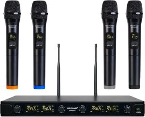 MELONARE UHF Quad-Channel Wireless Microphone System w/ 4 Handheld Dynamic Microphones