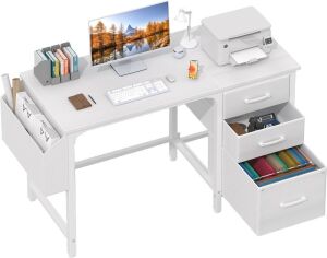 Lufeiya White Computer Desk with File Drawers