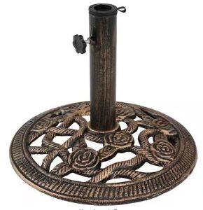 Sunnydaze 16 in. Cast Iron Patio Umbrella Base in Bronze with Rose Blossom Design