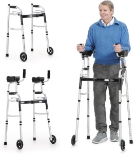 OasisSpace Folding Walker - Standard Walker with 5’’ Wheels and Removable Padded Armrests 300lbs, Platform Walker with Arm Support for Senior, Handicap & Disabled 