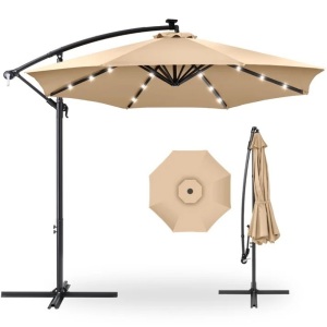 Solar LED Offset Hanging Patio Umbrella w/ Crank Tilt Adjustment - 10ft