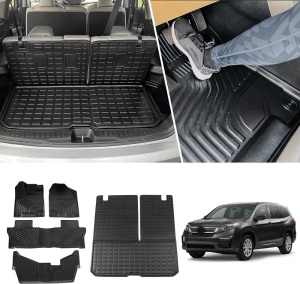 Floor Mats Compatible with 2016-2022 Honda Pilot 8 Seats Trunk Mat TPE Cargo Liner Back Seat Cover Protector for Honda Pilot Accessories (8-Seater Cargo Mat with Backrest Mat+Floor Mats) 