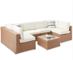 7-Piece Modular Wicker Sectional Conversation Set w/ 2 Pillows, Cover