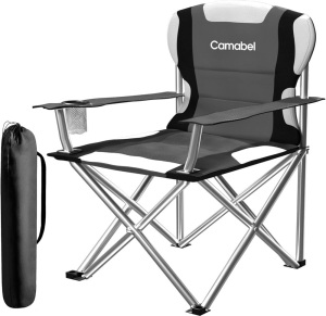 Camabel Oversized Camping Chairs Heavy Duty Folding Lawn Chairs Outside 400 LBS with Cup Holder Carry Bag Beach Chair Foldable Light Weight Lawn Chairs for Hiking Picnics Fishing Spectator Grey 