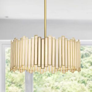 Wrlmfy Gold Drum  Pendant Lighting Fixture with Glass Shade