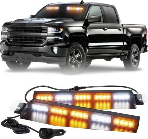 XRIDONSEN 34 inch Emergency Strobe Visor Lights 40 LED Amber White