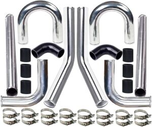  MOOSUN 2" 8-Pcs Universal Intercooler Piping Turbo Polished Aluminum Kit with Silicone Hoses and Stainless Steel T-Clamps 