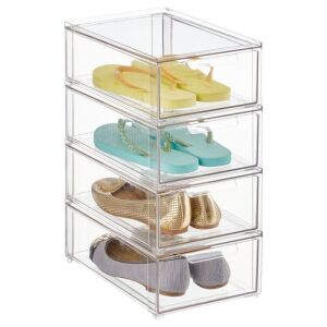 mDesign Plastic Stacking Closet Storage Organizer Bin with Drawer, 8 x 12 x 4, 4 Pack 