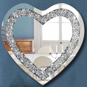 Crystal Crush Diamond Heart Shaped Silver Mirror 20" x 20" 