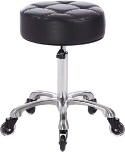 Rolling Salon Stool with Wider Round Seat, Soft Wheels