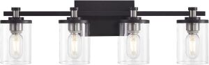  4-Light Black and Nickel Vanity Light Fixture with Clear Glass Shades