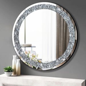 QMDECOR Round Wall Mirror 28x28 inch Crystal Crush Diamond